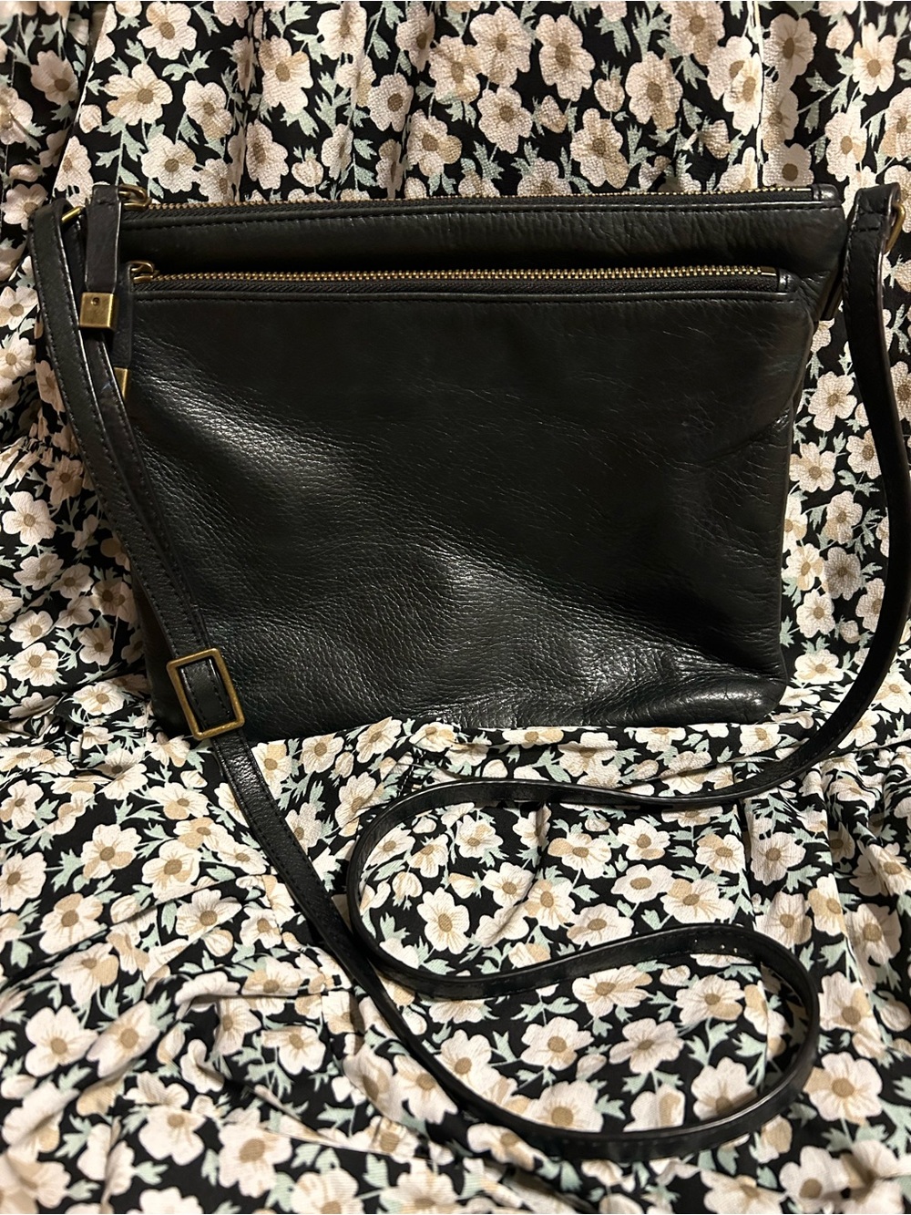 margot Black Leather Crossbody with Gold Hardware